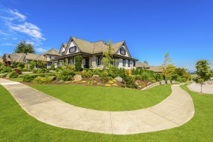 A perfect neighborhood. Houses in suburb at Spring in the north America